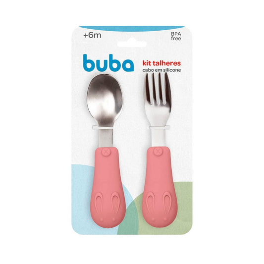 Kit Talheres Silicone e Aço Inoxidável Coelhinho Buba