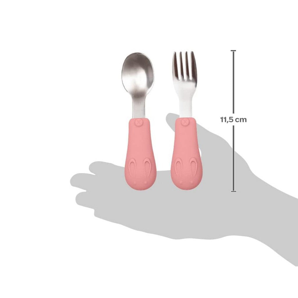 Kit Talheres Silicone e Aço Inoxidável Coelhinho Buba