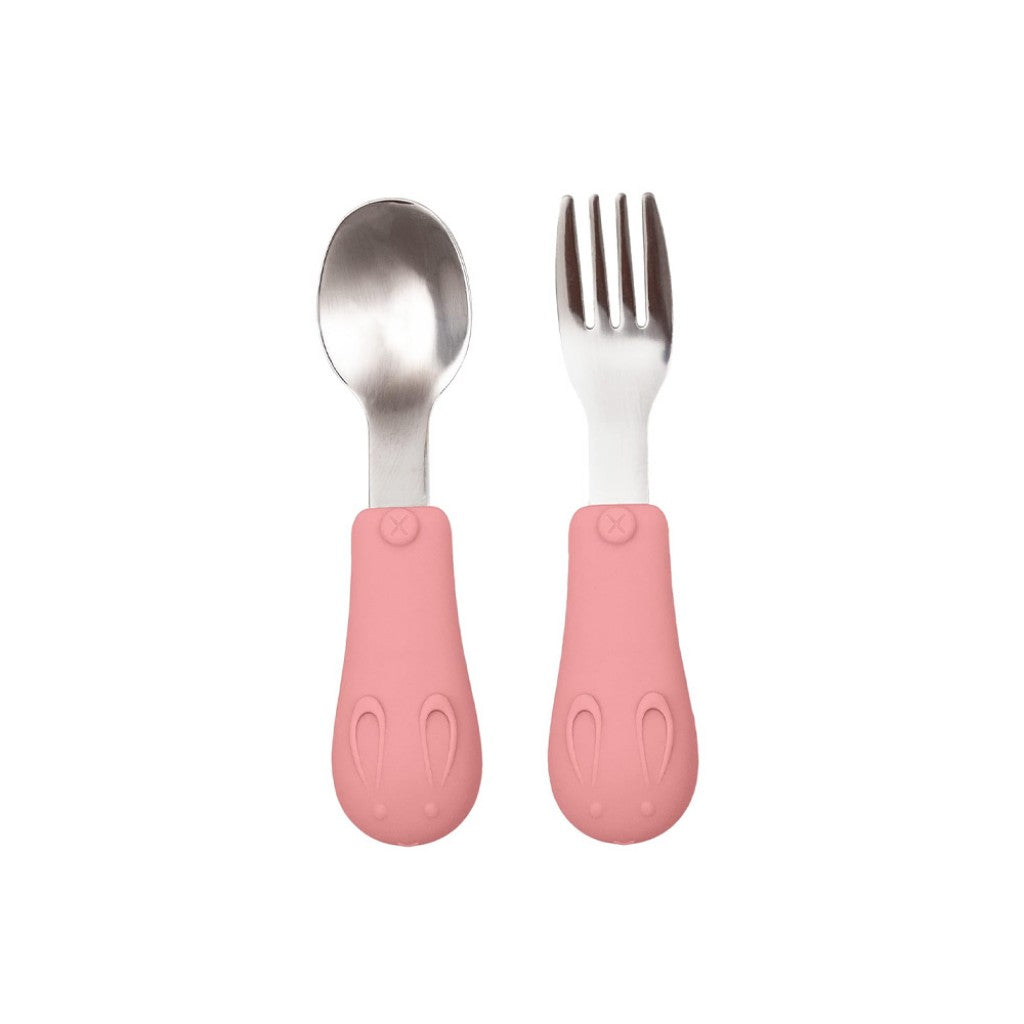 Kit Talheres Silicone e Aço Inoxidável Coelhinho Buba