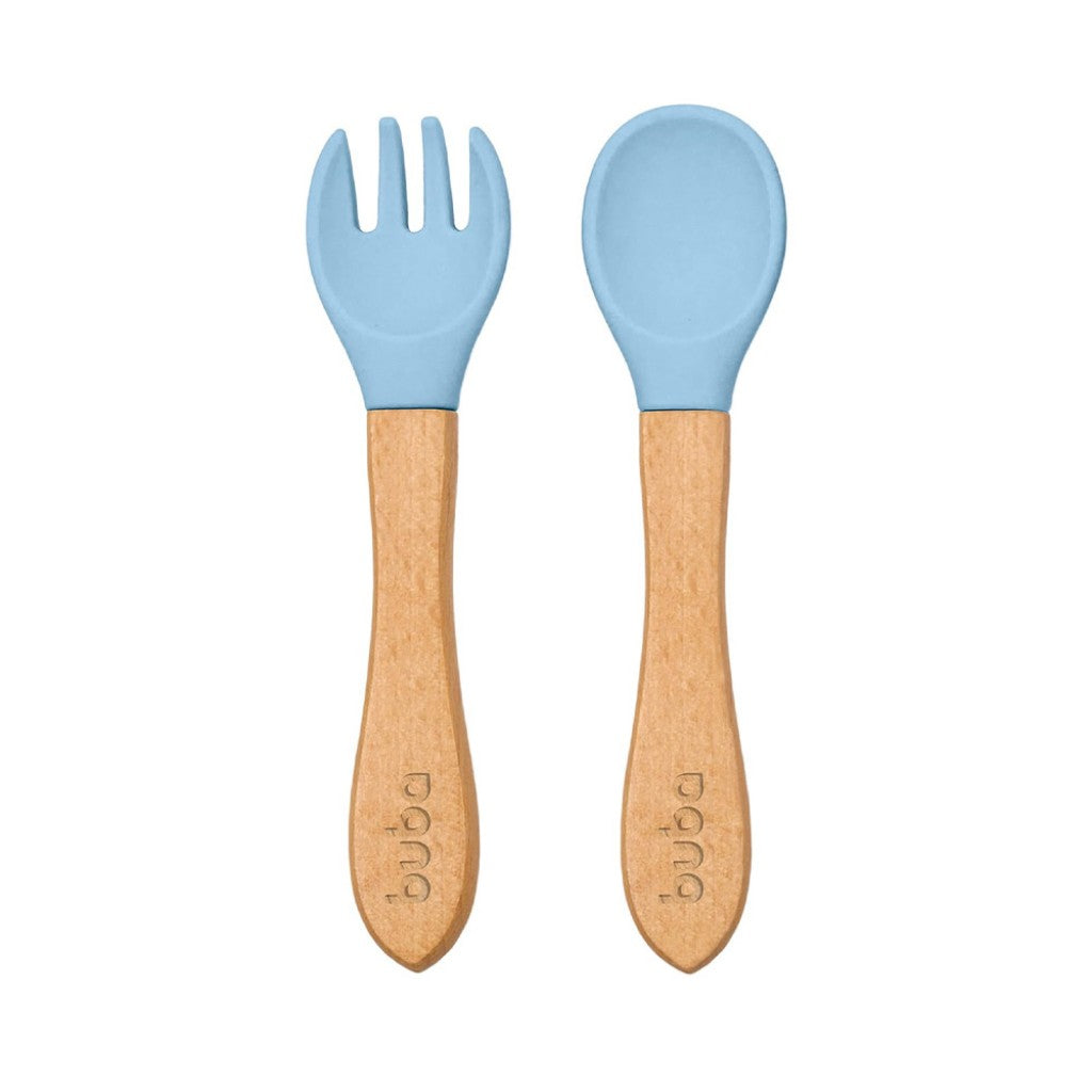 Kit Talheres em Silicone e Bambu Azul Buba