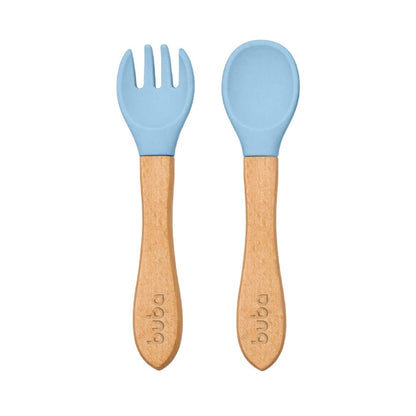 Kit Talheres em Silicone e Bambu Azul Buba