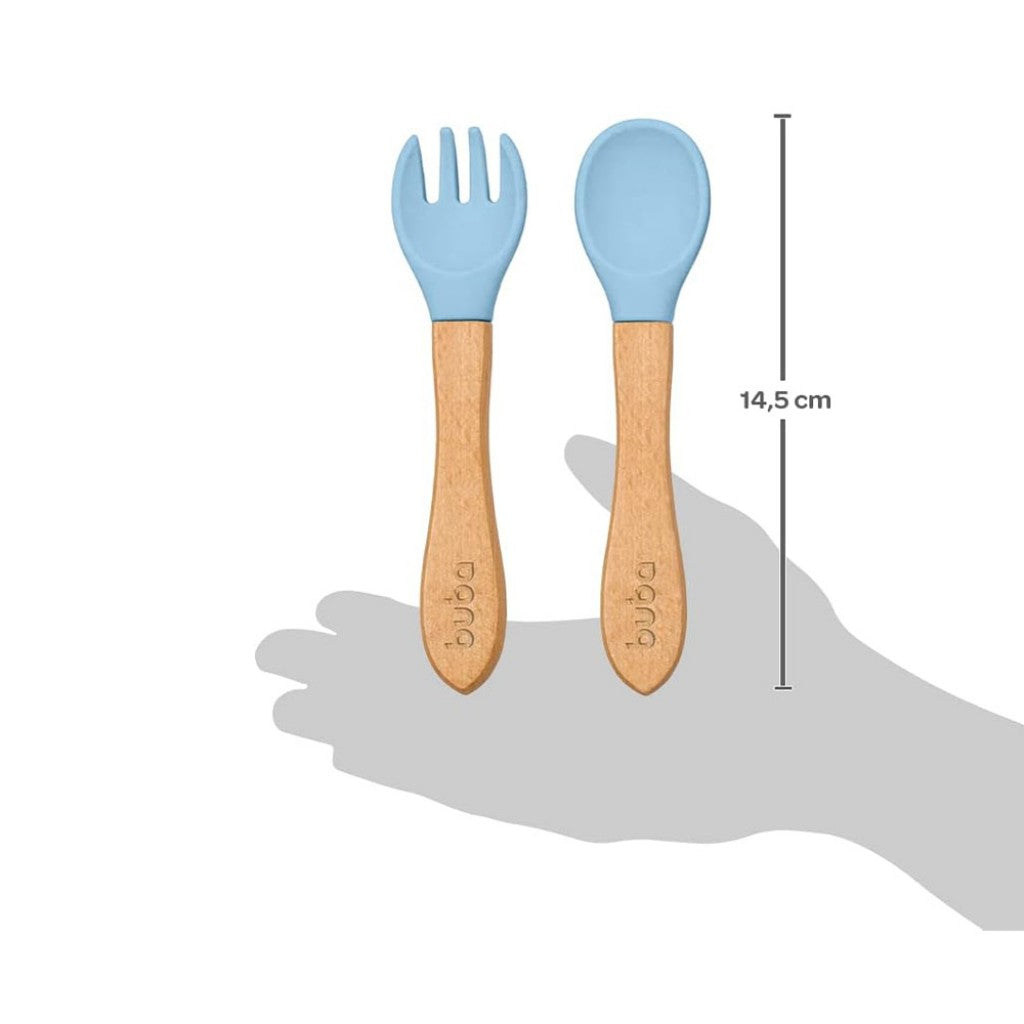 Kit Talheres em Silicone e Bambu Azul Buba