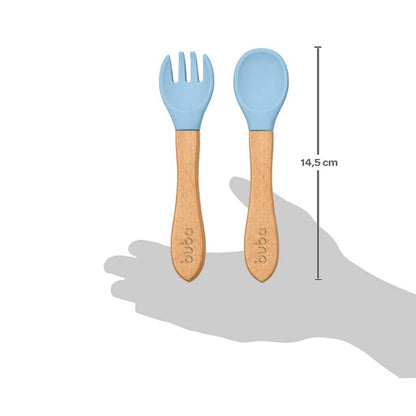 Kit Talheres em Silicone e Bambu Azul Buba