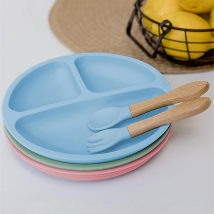 Kit Talheres em Silicone e Bambu Azul Buba