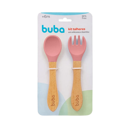 Kit Talheres em Silicone e Bambu Rosa Buba