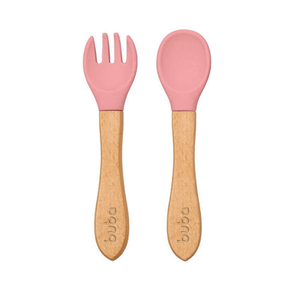 Kit Talheres em Silicone e Bambu Rosa Buba