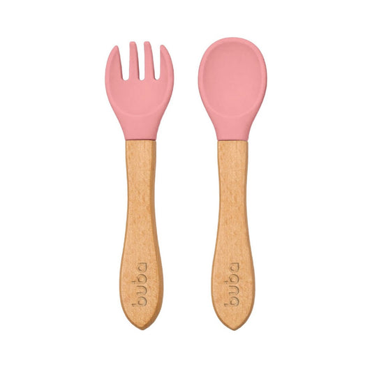 Kit Talheres em Silicone e Bambu Rosa Buba