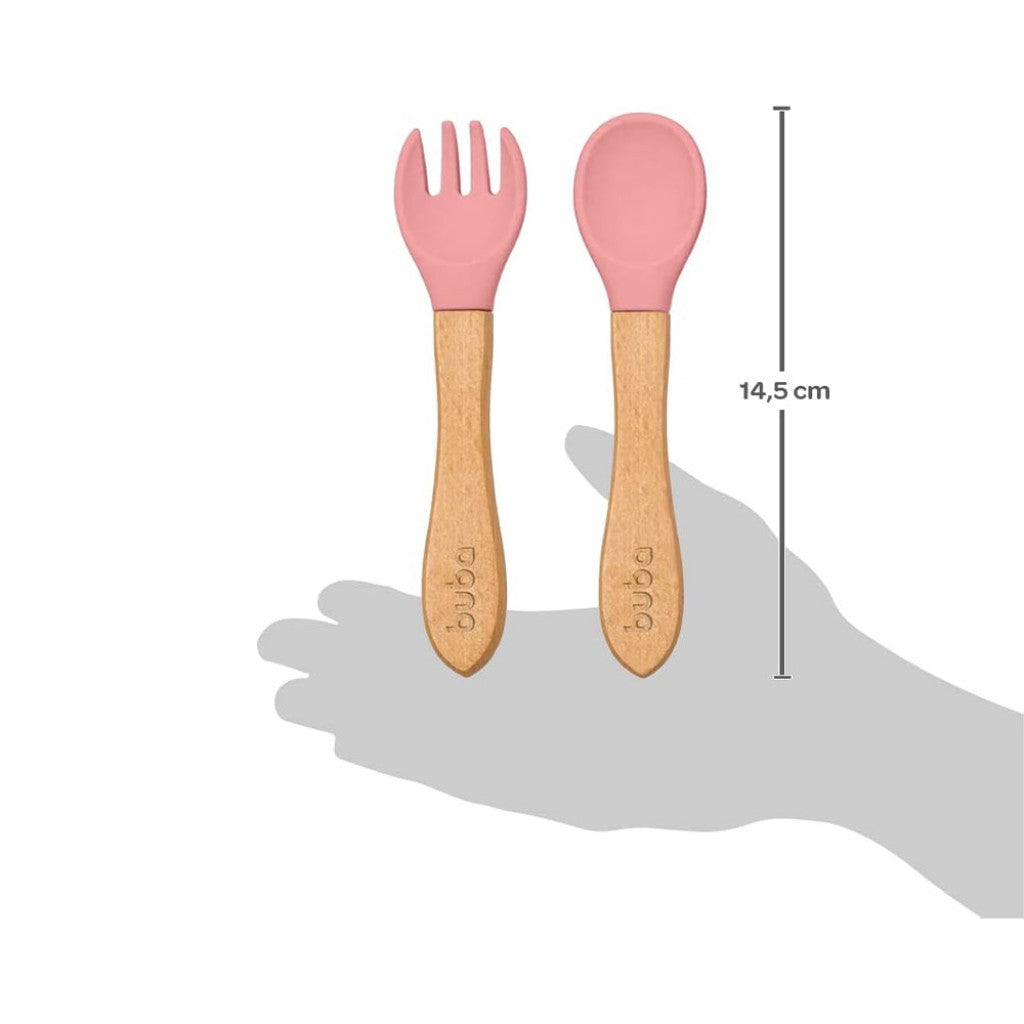Kit Talheres em Silicone e Bambu Rosa Buba