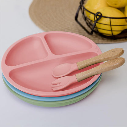 Kit Talheres em Silicone e Bambu Rosa Buba