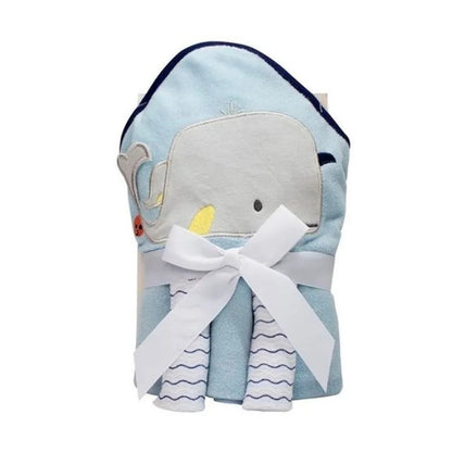Kit Toalha com Capuz e Toalha de Boca Baleia Azul Camesa