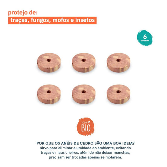 Kit de 6 Anéis Antimofo de Cedro