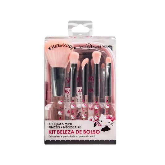 Kit de Pincéis com 5 Mini Pincéis e Necessaire Beleza de Bolso Hello Kitty Klass Vough