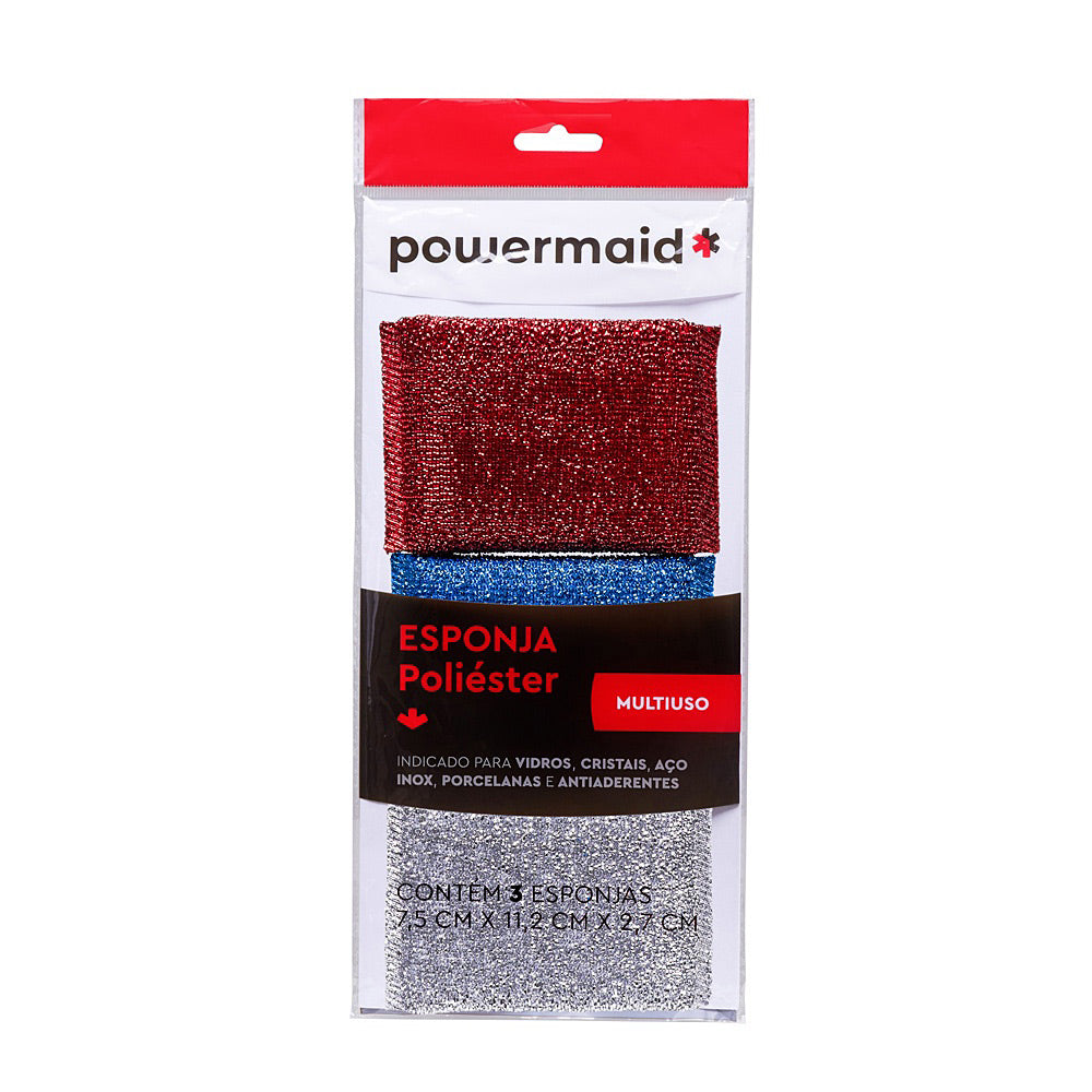 Kit 3 Esponja Louças Poliéster Powermaid