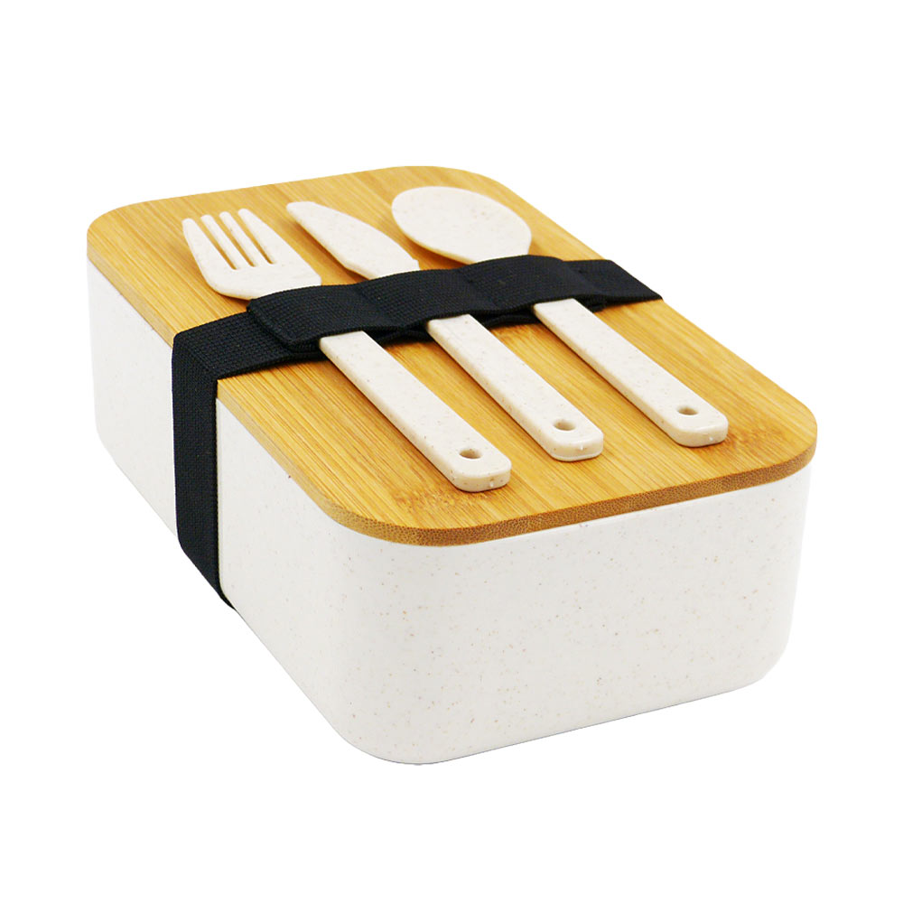 Marmiteira Fibra de Bambu c/Talheres Bege 19,5x11,5x6,5cm