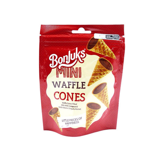 Mini Cones de Wafer com Recheio de Creme de Chocolate 50g Bonjuks