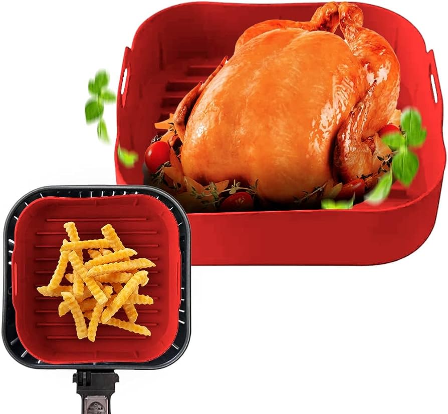 Panela Silicone para Air Fryer Quadrada 21x19.5cm Vermelha Mimo Style
