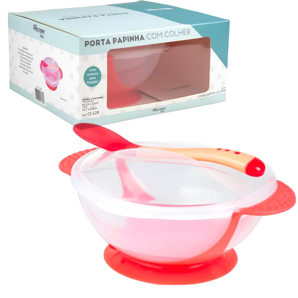 Porta-Papinha com Colher Rosa 350ml Western Baby