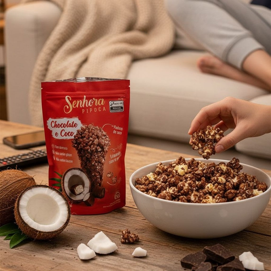 Pipoca Doce Sabor Chocolate e Coco 90g Senhora Pipoca