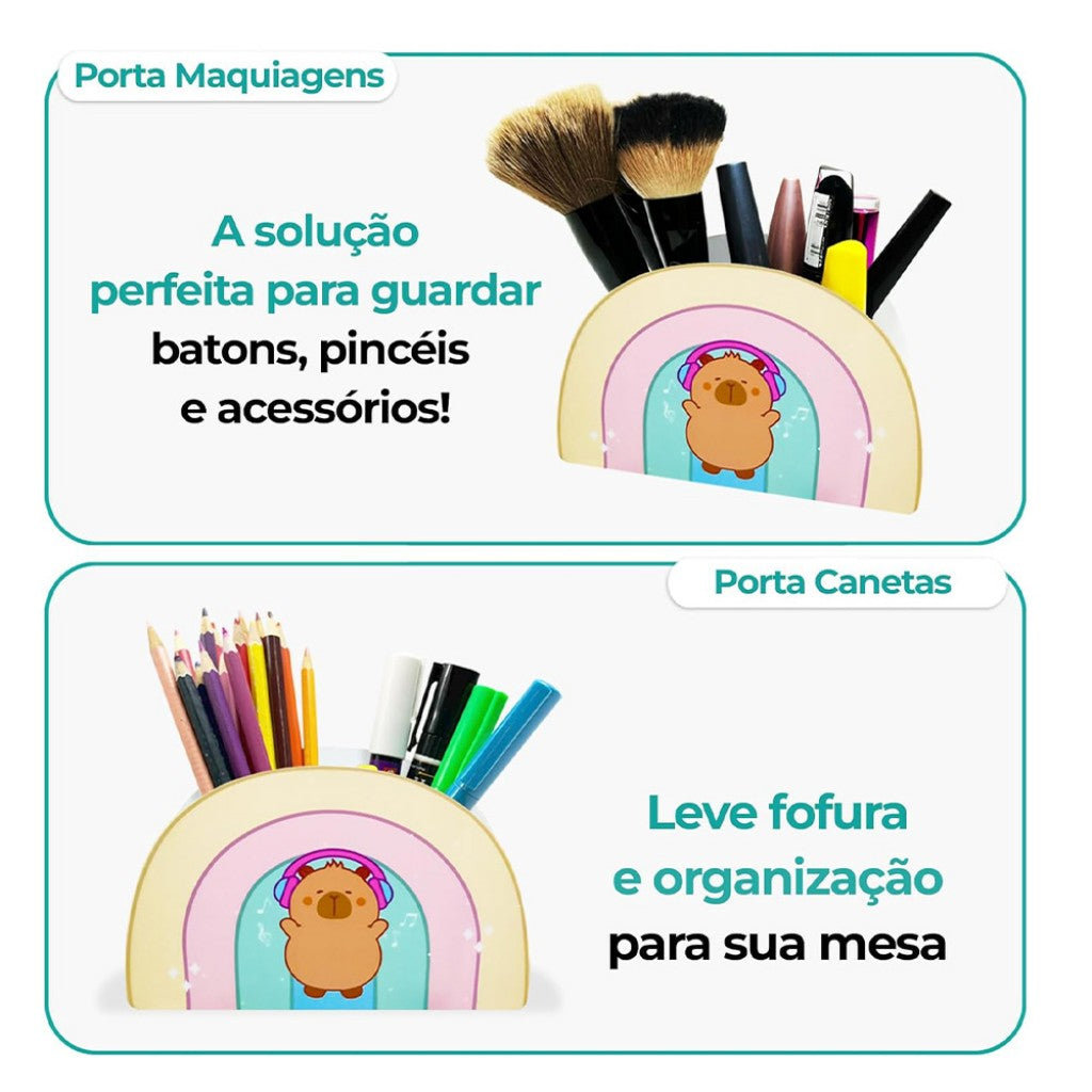 Porta Caneta Duplo Capivara Arco Iris Geguton