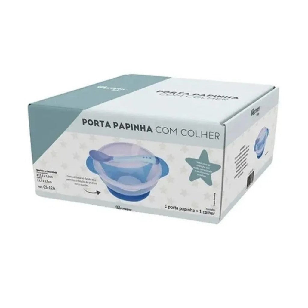 Porta-Papinha com Colher Azul 350ml Western Baby