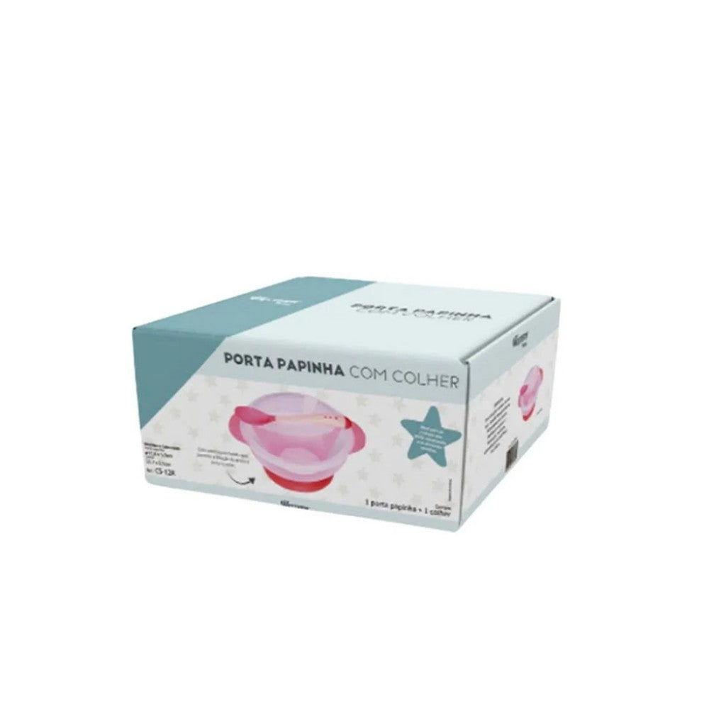 Porta-Papinha com Colher Rosa 350ml Western Baby