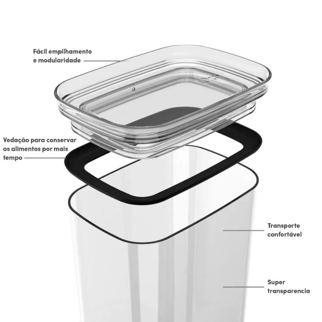 Pote Hermetico Acrilico Quadrado 340ml Ou