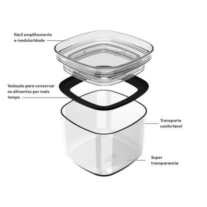 Pote Hermético Acrílico Quadrado 450ml Organizador Block Transparente
