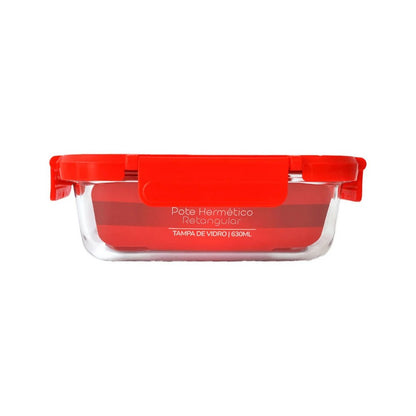 Pote com Tampa de Vidro Borossilicato Retangular 630ml Allmix