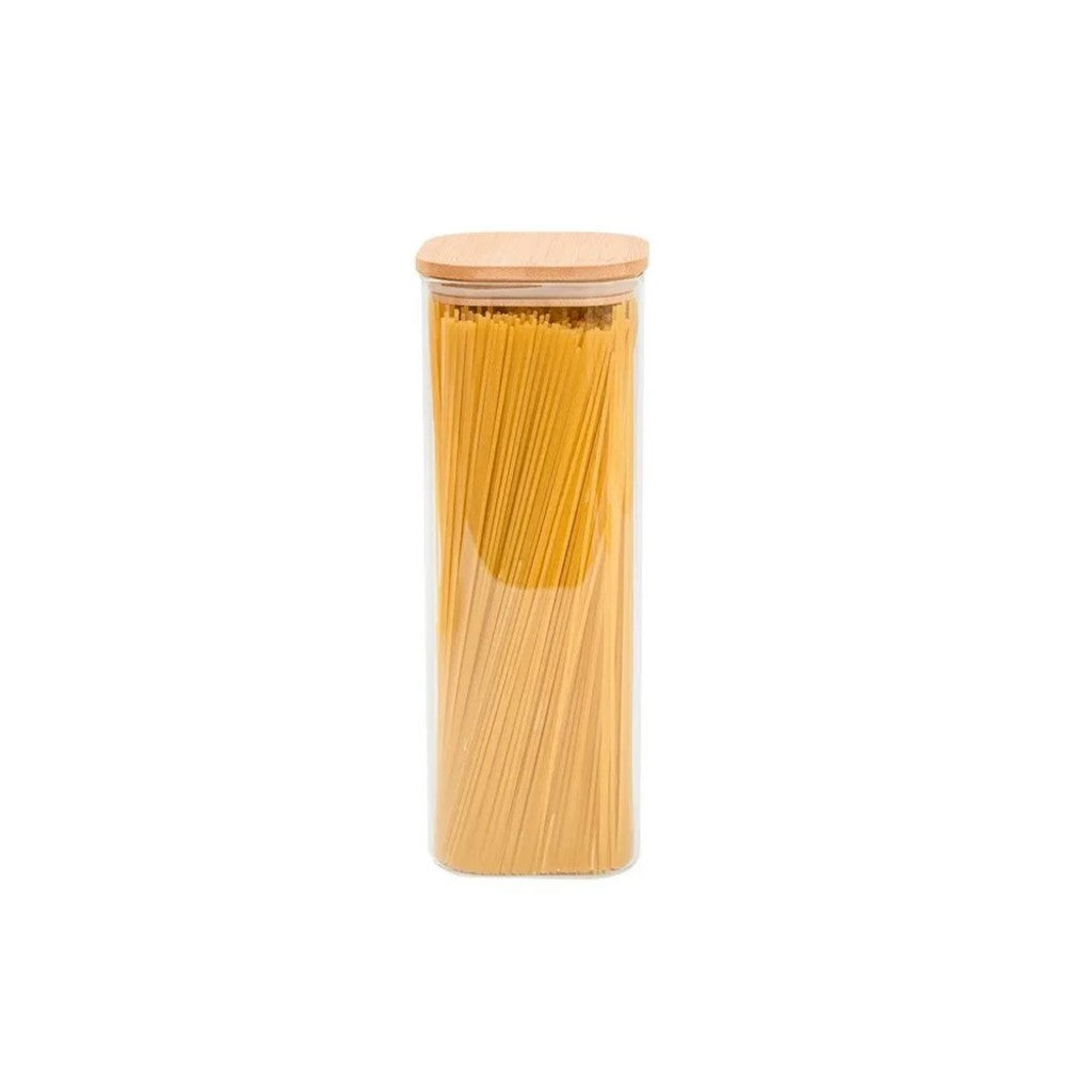 Pote de Vidro Empilhavel com Tampa de Bambu Quadrado Mantimento Oikos 1.9L