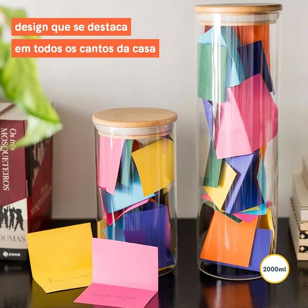 Pote de Vidro com Tampa de Bambu Circular Mantimento Oikos 2L