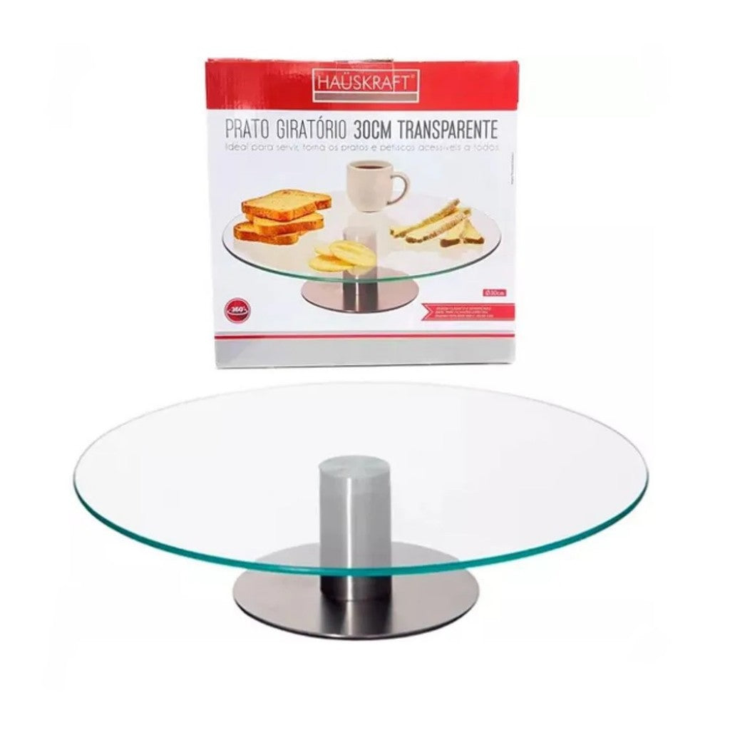 Prato Giratório Vidro com Base em Inox 30cm