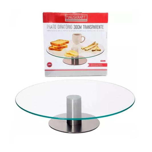 Prato Giratório Vidro com Base em Inox 30cm