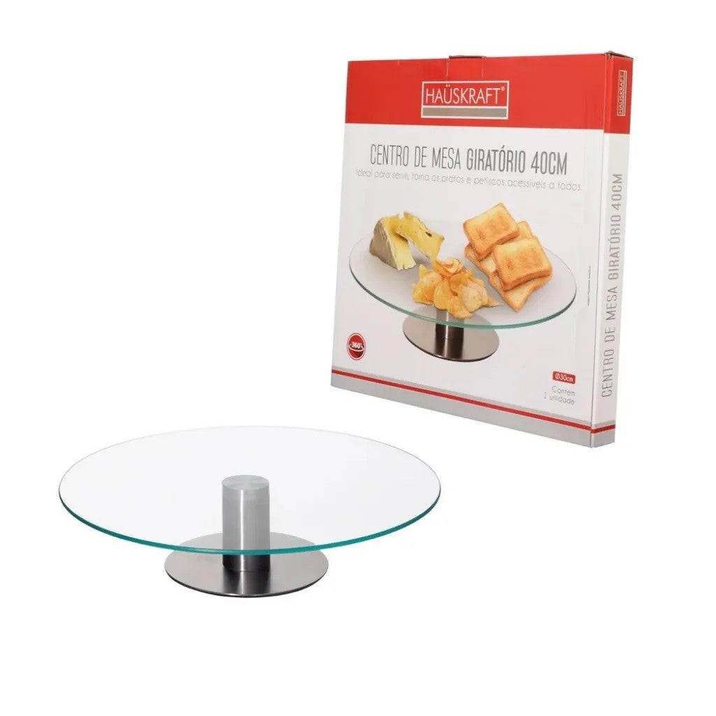 Prato Giratório de Vidro com Base em Inox 40cm Hauskraft