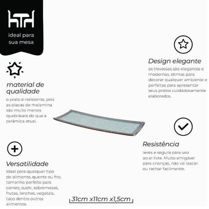 Prato Retangular de Melamina Nippon Mimo 32cm para Servir