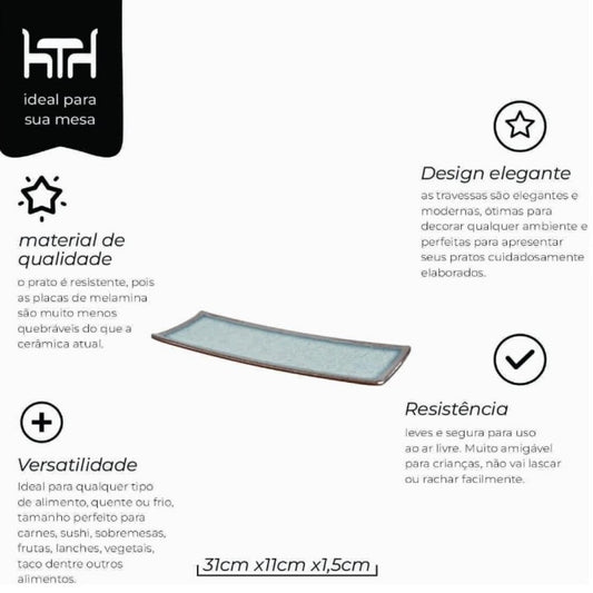 Prato Retangular Melamina 31x10,5x1,5cm Nippon Mimo