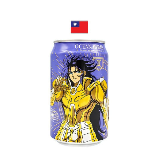 Refrigerante sabor Calpis Soda Uva Cavaleiros do Zodiaco (Gêmeos) 330ml Ocean Bomb