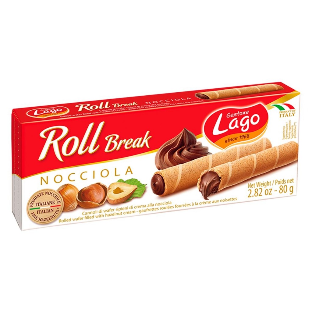 Rolinho Wafer com Recheio de Creme de Avelã e Cacau 80g Gastone Lago