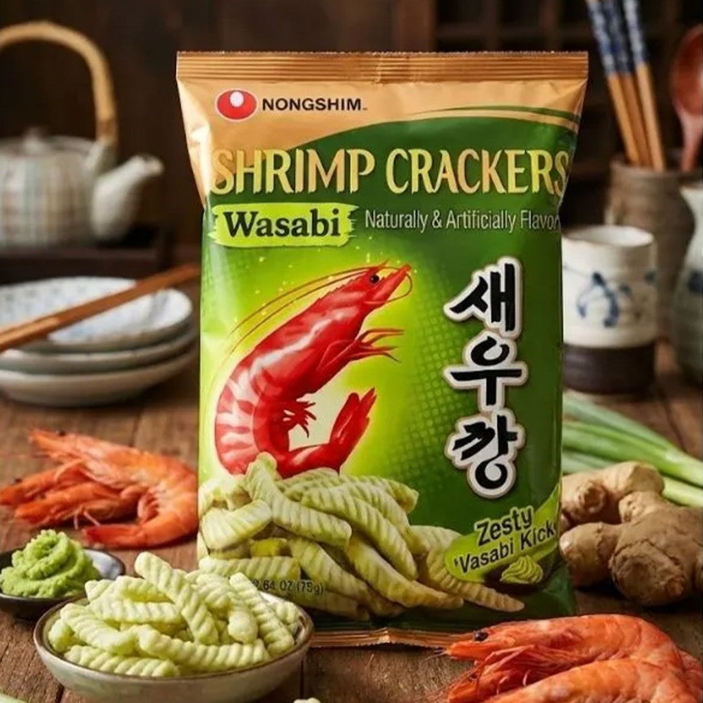 Salgadinho de Camarão com Wasabi Nongshim  Shrimp Crackers Oriental 75g