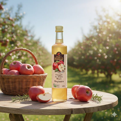 Vinagre de Maçã Orgânico Puro Pomar 500ml - Fermentação Natural e Sem Glúten