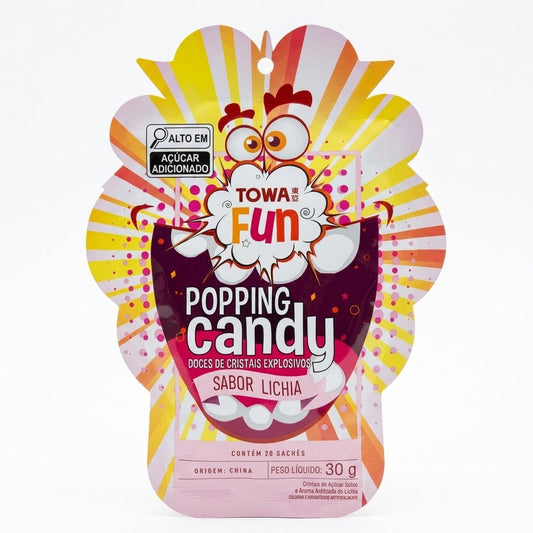 Bala Explosiva Popping Candy Lichia Towa Fun 30g com 20 Sachês