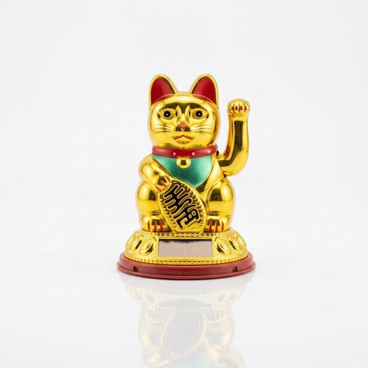 Gato da Sorte Dourado Youbai 12cm Solar Braço Acenando