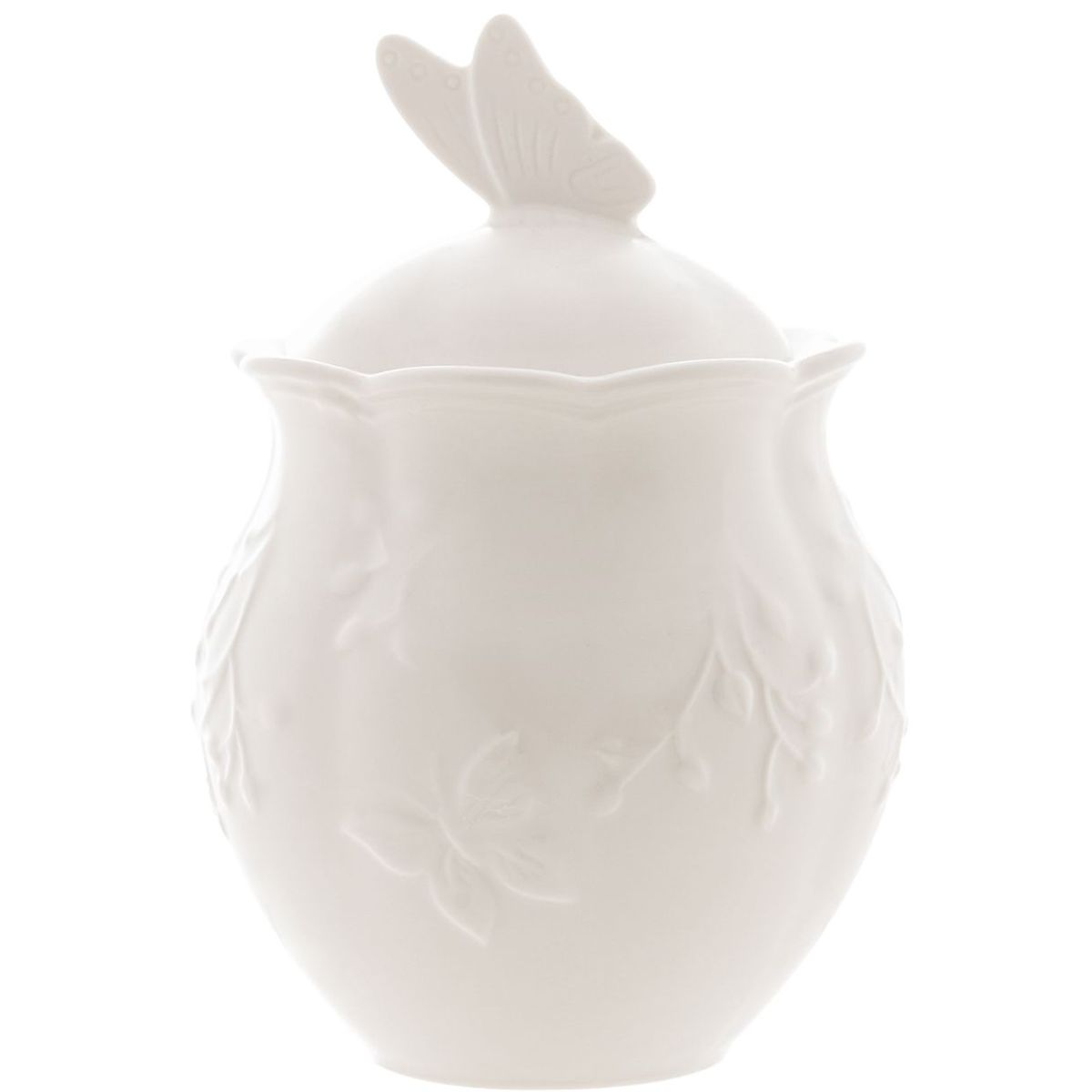 Açucareiro De Porcelana New Bone Butterfly Flower 9,5x9,5x13,5cm Lyor