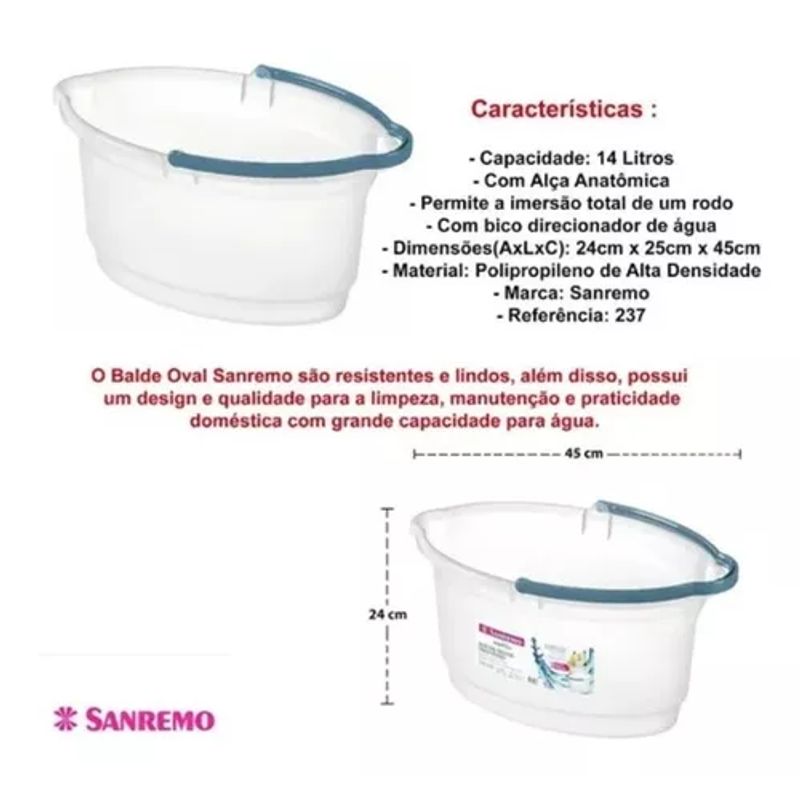 Balde Oval Transparente 14l