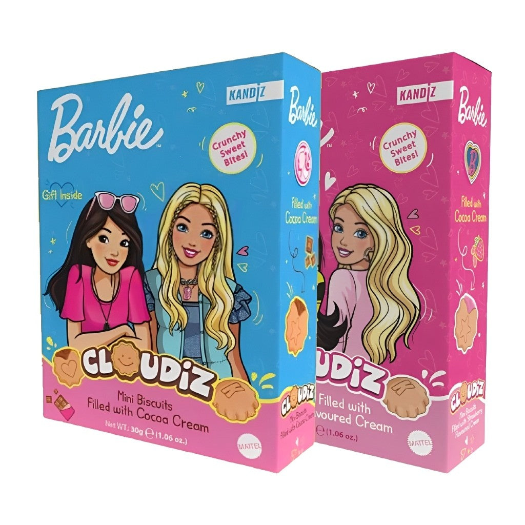 Biscoitos Recheados com Creme de Cacau/Creme de Morango Barbie 30g Cloudiz