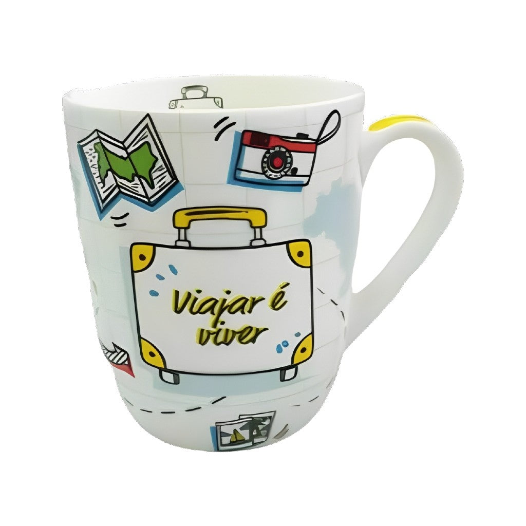 Caneca de Porcelana Viajar é Viver 410ml Dolce Home
