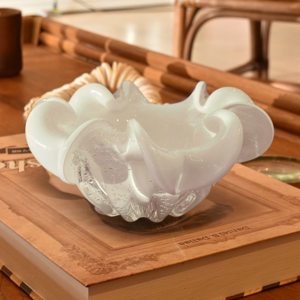 Centro de Mesa de Murano Veneza Branco Leitoso 21x9,5cm