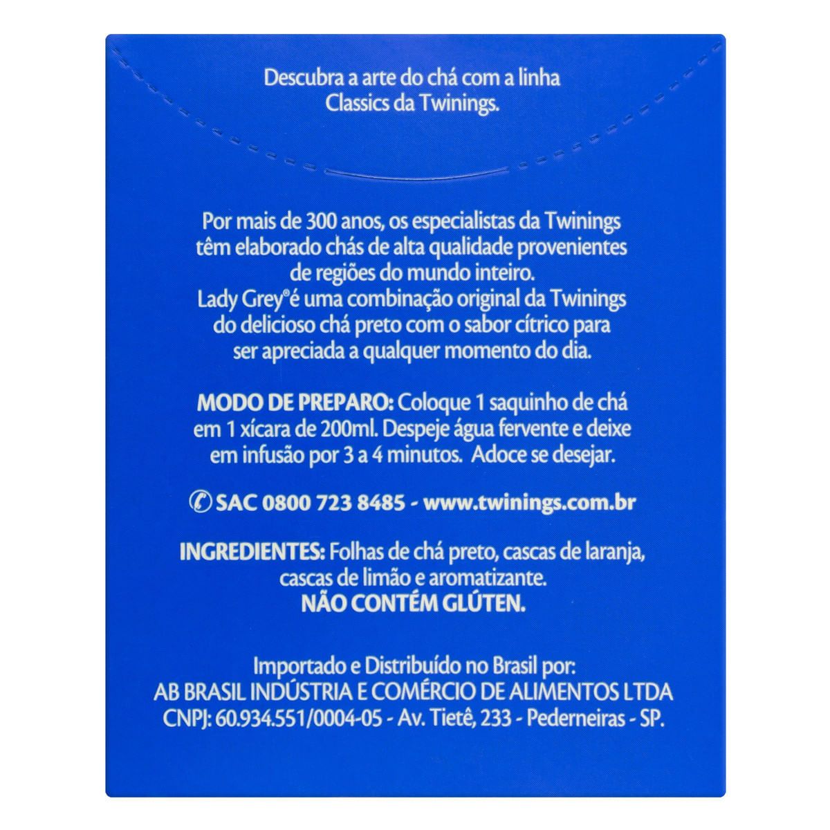 Chá Preto Lady Grey com 10 Sachês 20g Twinings