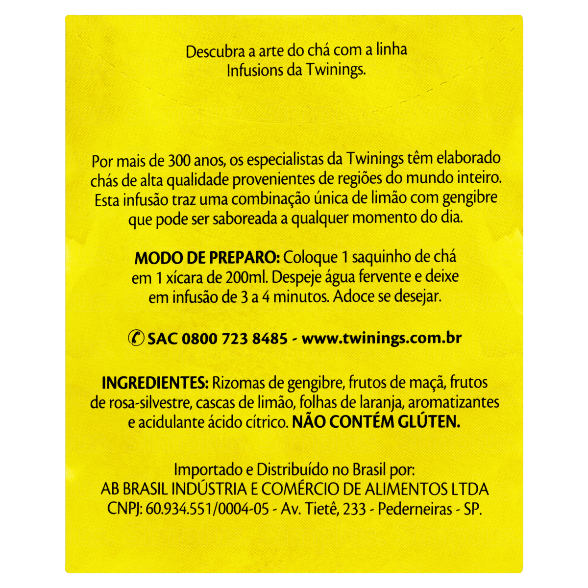 Chá de Limão e Gengibre com 10 Sachês 15g Twinings