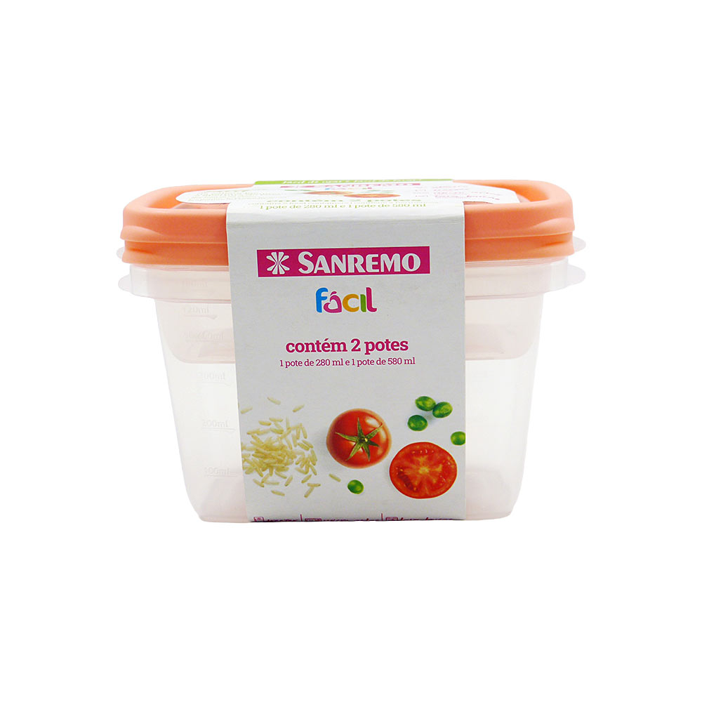 Conjunto com 2 Potes Plástico 280ml/580ml