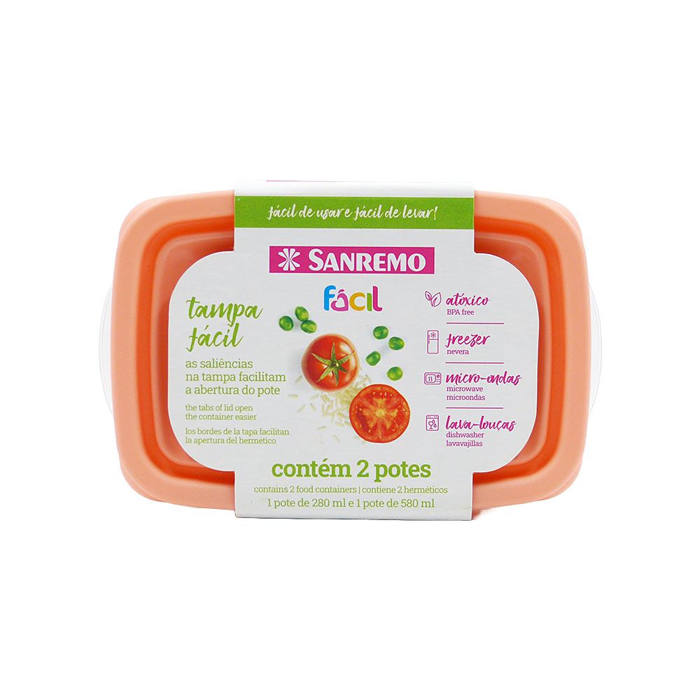Conjunto com 2 Potes Plástico 280ml/580ml
